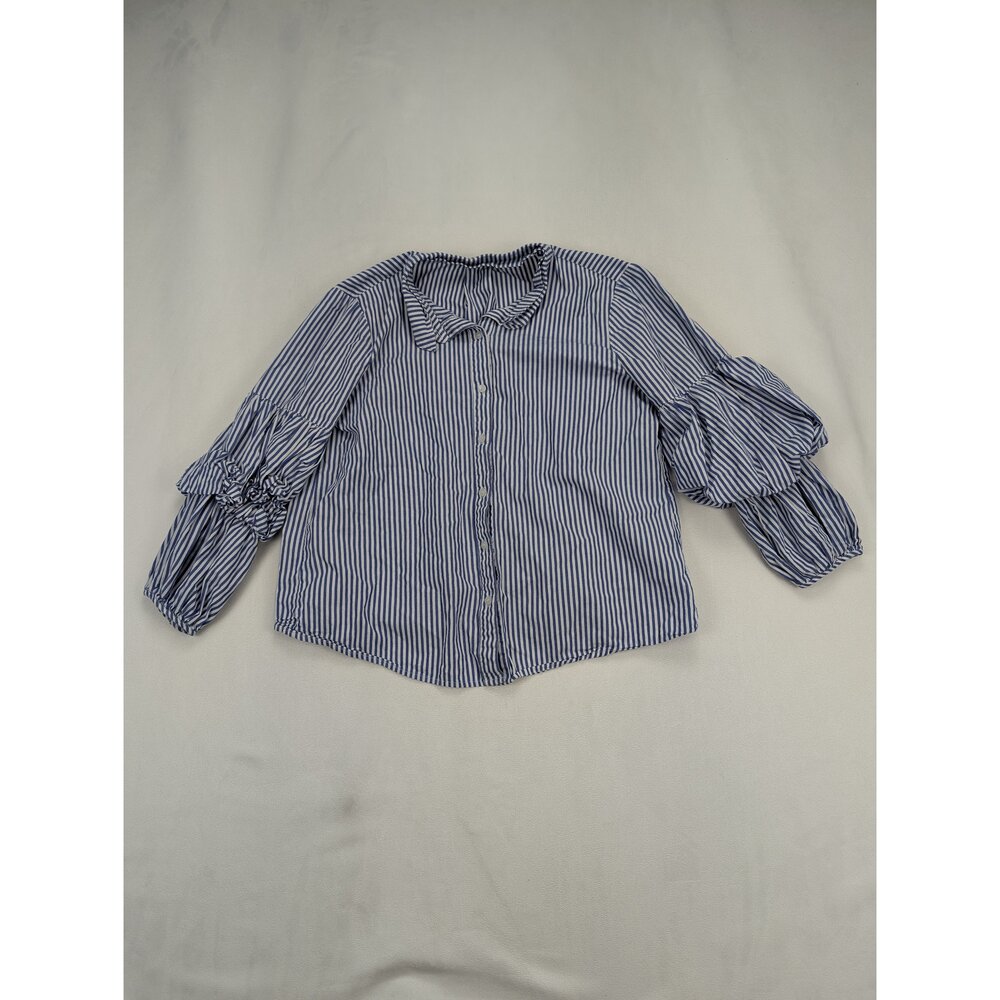 RO&DE Striped Ruffle Sleeve Button-Up Blouse XS - Picture 2 of 10
